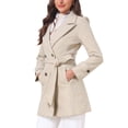 thumbnail image 4 of INSPIRE CHIC Women's Winter Coat Notched Lapel Collar Double Breasted Elegant Office Work Outerwear Trench Coats with Belt XL Oatmeal, 4 of 6