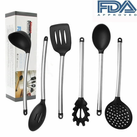 6 Piece Cooking Utensils Nonstick Utensil Set Silicone and Stainless Steel Kit - For Pots and