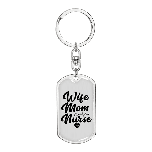 To My Wife Wife Mom Nurse Heart Stainless Steel or 18k Gold Premium Swivel Dog Tag Keychain