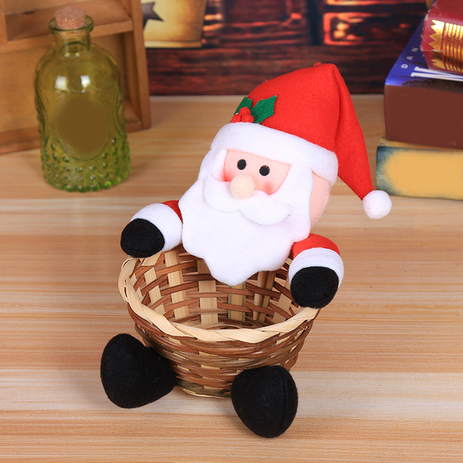 Santa Claus Snowman Candy Storage Bamboo Basket - Christmas Gift ...