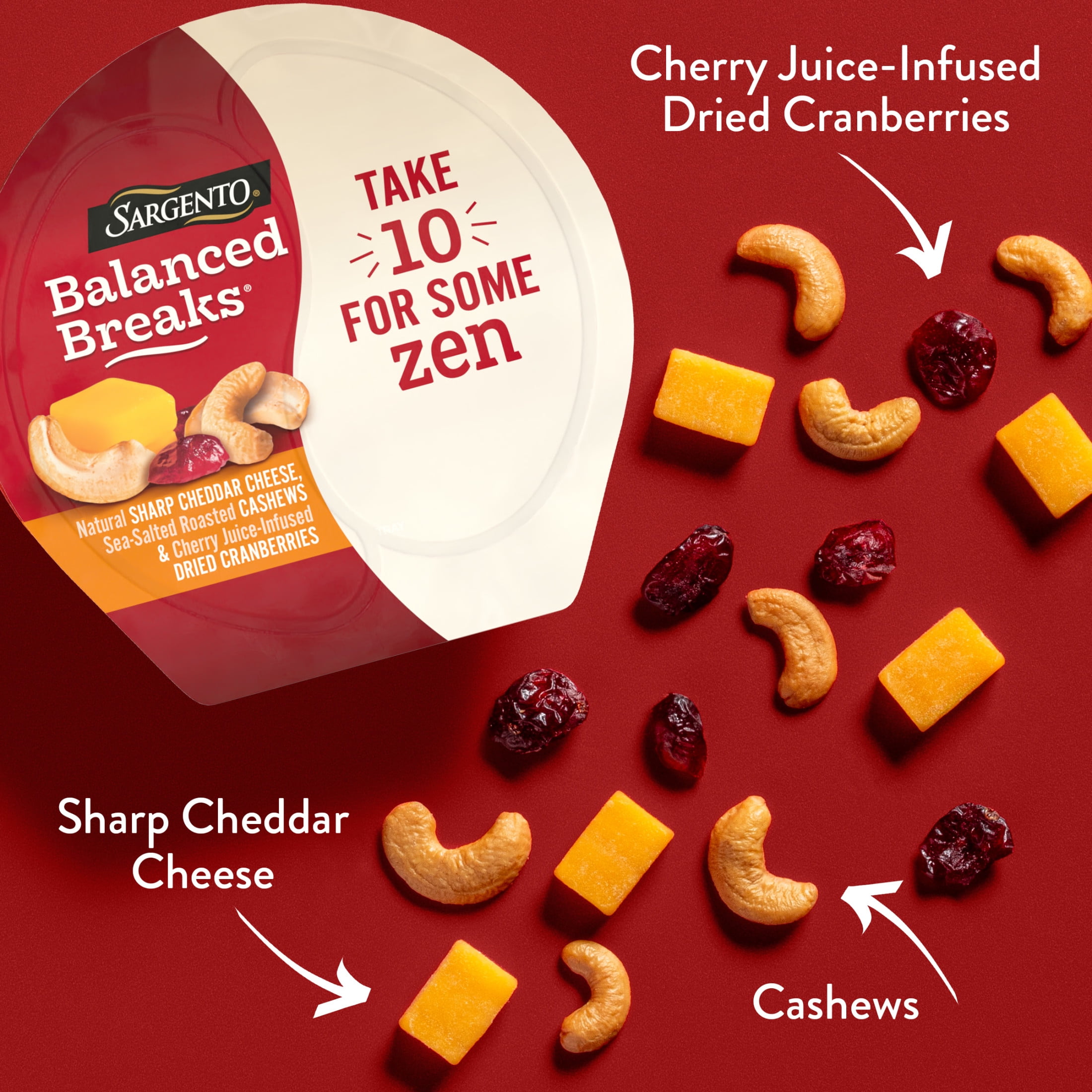 Sargento® Balanced Breaks® Sharp Cheddar Cheese, Cashews, Cherry Infused Dried Cranberries