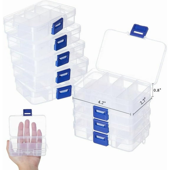10 Pack 8 Grids Mini Plastic Organizer Box 2.7x4.2x0.8inch Clear Plastic Jewelry Dividers Box Organizer Small Tackle Boxes Jewelry Storage Container for Beads Small Items Findings Storage Clear