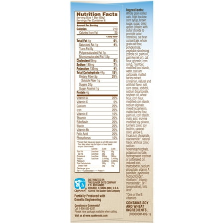 Quaker Oatmeal to Go Apples & Cinnamon Breakfast Bars 6-2.1 oz. Bars
