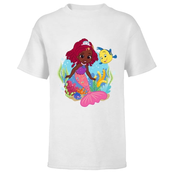 Disney Junior’s Ariel and Flounder Undersea Friends - Short Sleeve T-Shirt for Kids - Customized-White