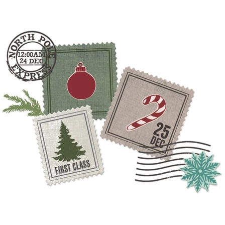Sizzix Stamp Set with Framelits Dies, Special Delivery by 49 & Market, 27 Rubber Stamps, 11 Cutting Dies, Christmas