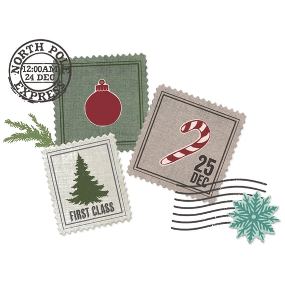 Sizzix Stamp Set with Framelits Dies, Special Delivery by 49 & Market, 27 Rubber Stamps, 11 Cutting Dies, Christmas