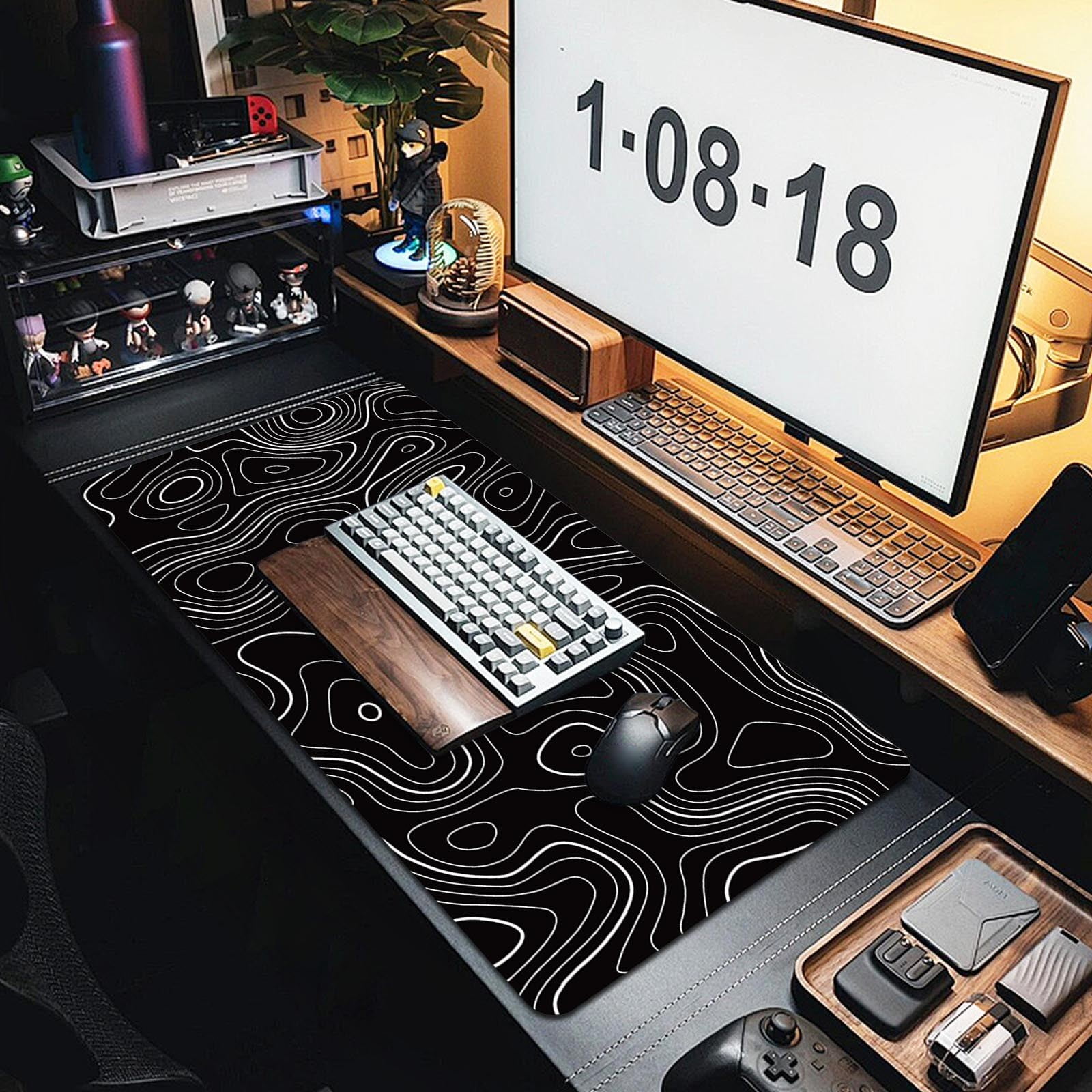 YZEGDCH Wireless Keyboards Mouse Pad with Large Heat Map Abstract Lines New Fluid Ripple Antis Slip Pad