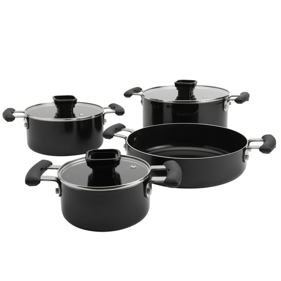 Denmark Tools for Cooks 7 Piece Ceramic Nonstick Aluminum Nesting Cookware Set Pots Pans, Black