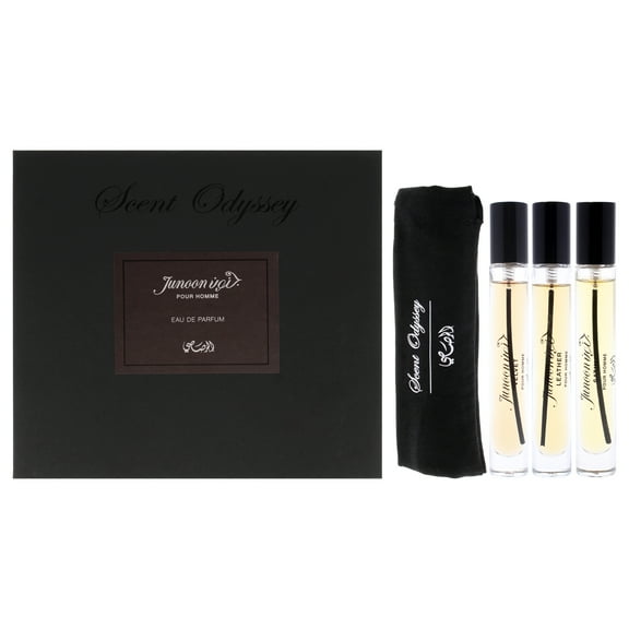 Rasasi Scent Odyssey - Junoon , 3 Pc Mini Gift Set 0.25oz Satin EDP Spray, 0.25oz Velvet EDP Spray, 0.25oz Leather EDP Spray