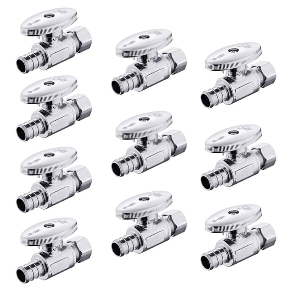 (Pack of 10) EFIELD 1/4 Turn Straight Stop Valve 3/8" OD Compression X 1/2" Crimp Barb Pex Chrome Plated Brass,(VALVE085-10PCS)