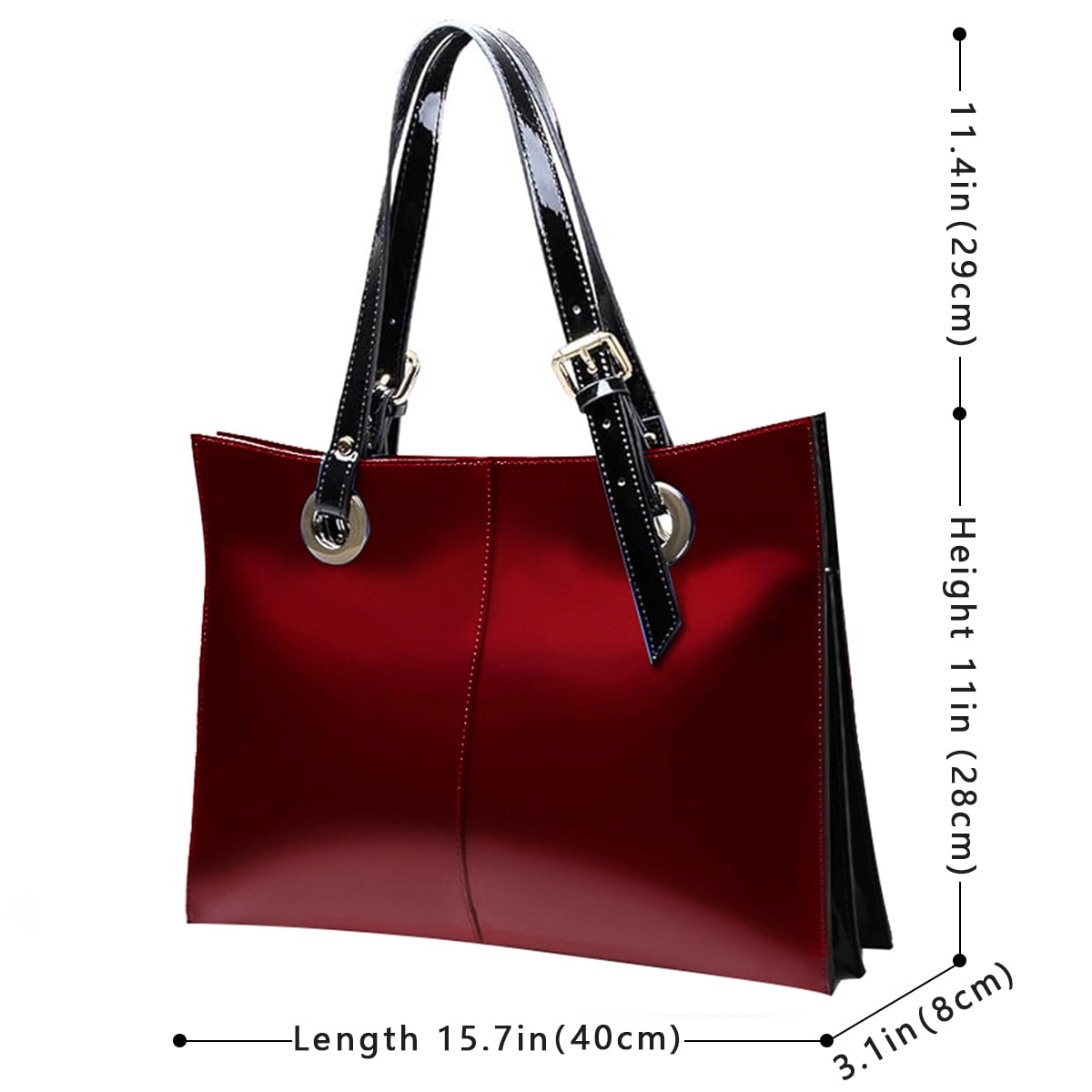 Feimina Patent Leather Shoulder Bag For Women,Genuine Shiny Large Leather Bag,Designer Luxury Handbags Women ,Wine Red Tote Purse, Large Capacity