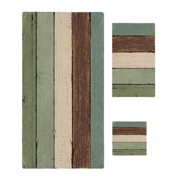 Green Brown Towel Set of 3, Soft Microfiber Bath Towels, Hand Towel, Washcloths, Country Wood Grain Abstract Stripe Quick-Dry Absorbent Towels for Bathroom Kitchen Hotel Beach Gym Spa