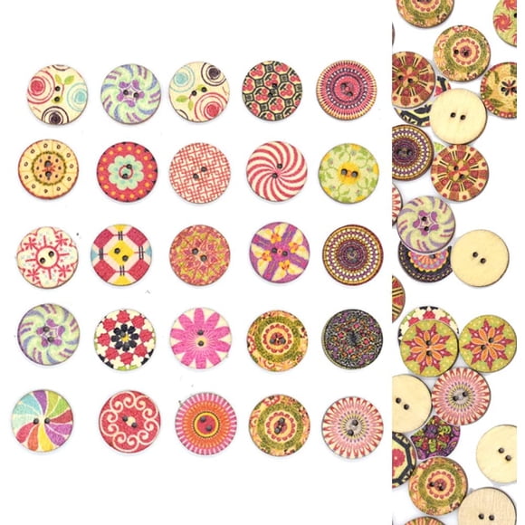 Cribun 200 Pcs Vintage Round Wooden Buttons with 2 Holes for DIY Sewing Crafts Scrapbooking Random Color (Vintage 20mm)