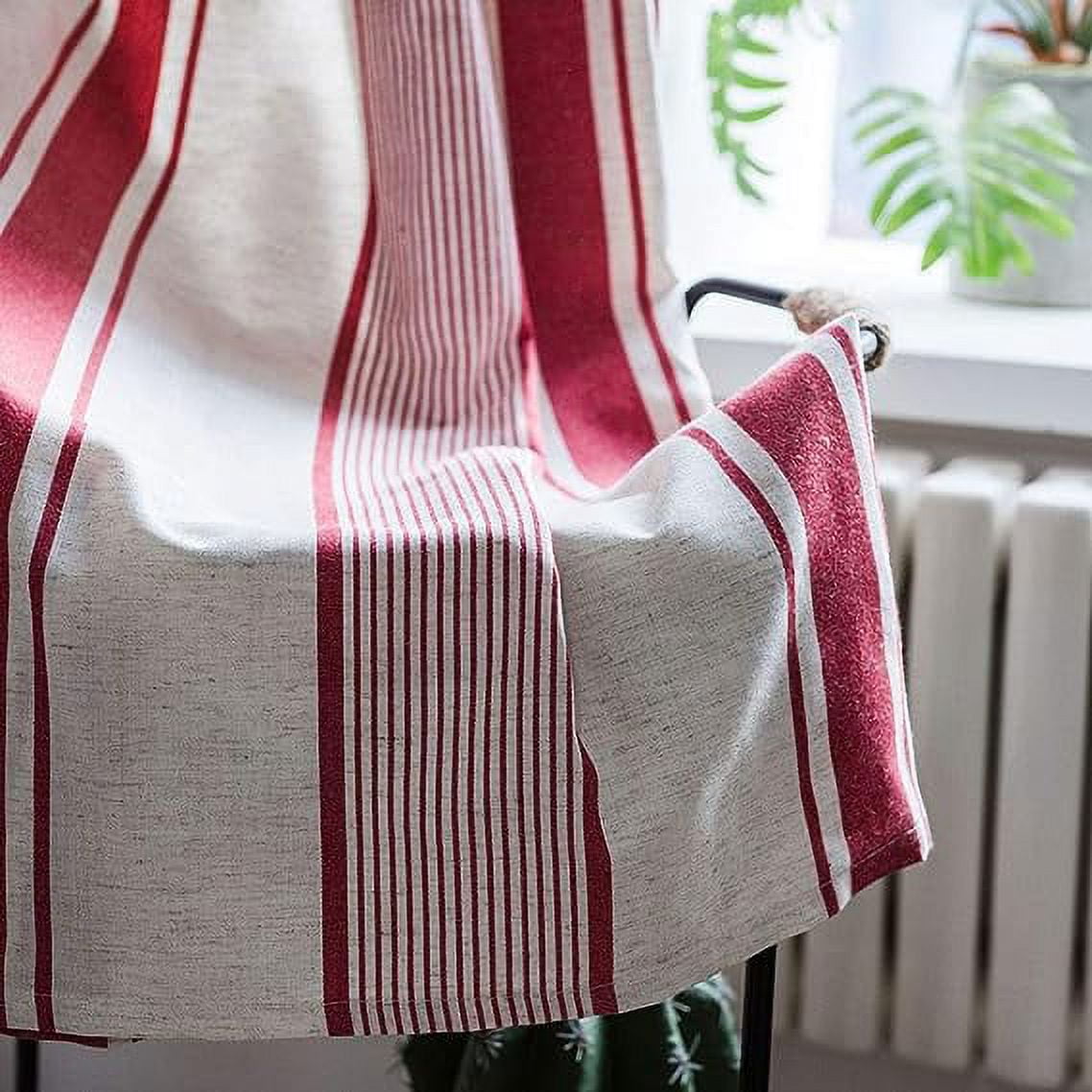 Namzi Cotton Linen Striped Window Curtain Farmhouse Country Style Room Darkening Rod Pocket Curtain Panel for Bedroom Living Room, 1 Piece (Red,59"x71")