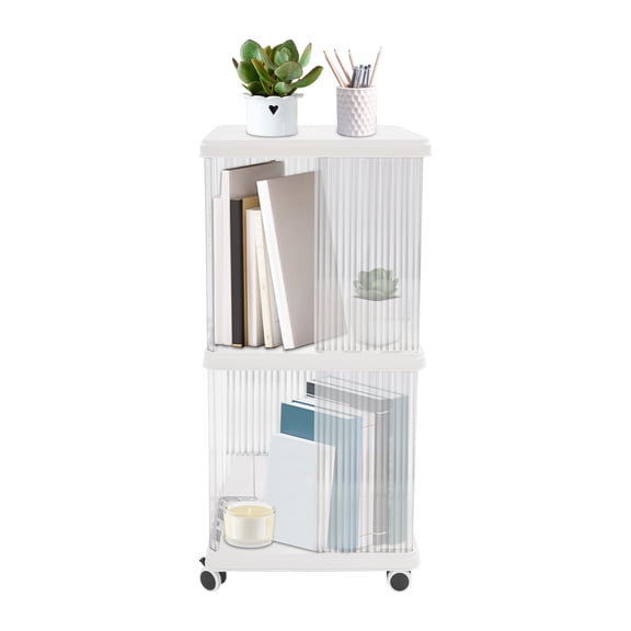 Bookshelf with Wheels, 360° Display Bookshelf, 2-tier Bookshelf with Wheels
