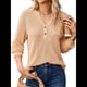 thumbnail image 1 of Blusas Tipo Suéter de Larga Informales con Cuello en V y Cuello de Gofre para Mujer Albaricoque S, 1 of 9