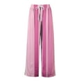 thumbnail image 5 of FUNUONY Flowy Wide Leg Palazzo Pants for Women - High Waist Casual Beach Lounge Stripe Pants Loose Dress Pants Stretchy Trousers Summer Casual Print Pocket Wide Elastic Pants Casual Pants Pink S, 5 of 7
