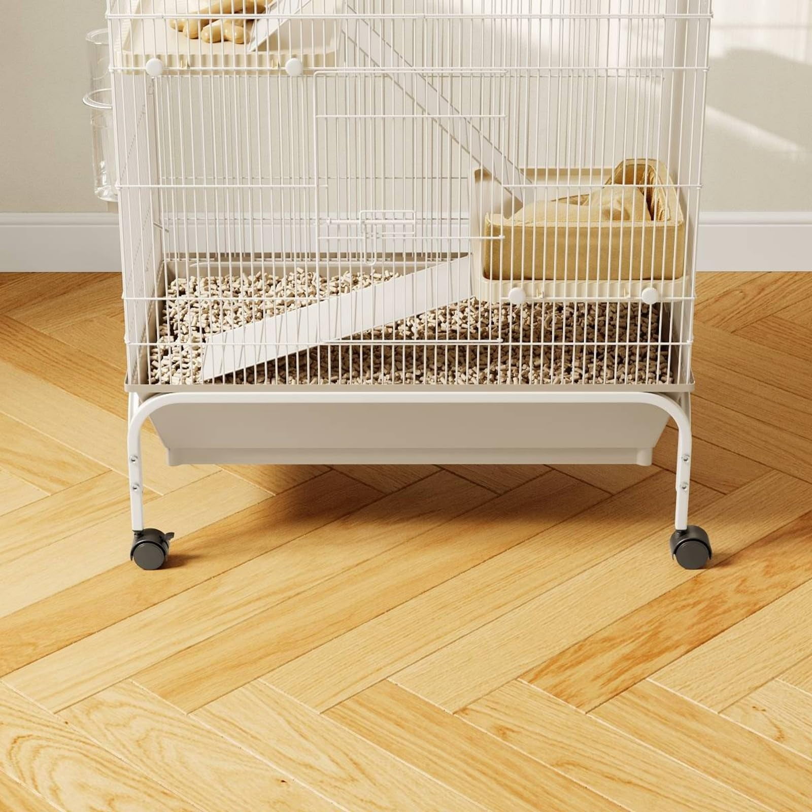 TEQIN 3 Tiers Small Animal Critter Cage,55" h Ferret Cage  with 3 Removable Ramps,Food Bowl, Water Bottle, Metal Small Animal Cages on Wheels for Chinchillas, Guinea Pigs, Rabbit, Sugar
