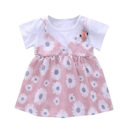 

Girls Midi Dress Sleeveless Fashion Dress Casual Print Pink 110