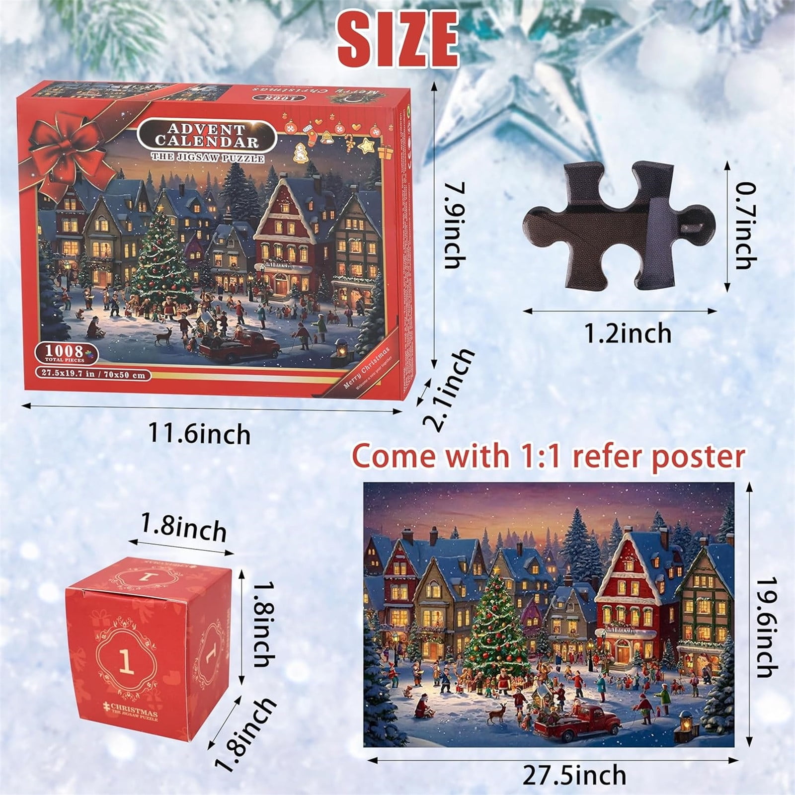 Advent Calendar 2025 Christmas Puzzles, Puzzle for Adults 24 Days of Christmas Countdown Jigsaw Puzzles Family Calendar Gitfs for Christmas Stocking Stuffer Home Decoration