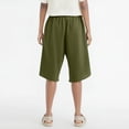 thumbnail image 4 of RYRJJ Women's Bermuda Shorts Wide Leg Cotton Linen Summer Casual Long Shorts Baggy High Waisted Drawstring Short Pants with Pockets(Green,M), 4 of 6