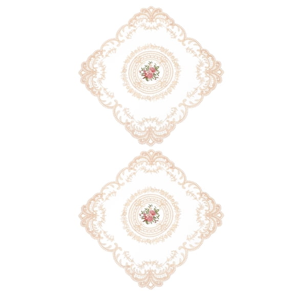 Uxcell 2Pack 12x12-in Retro Lace Placemat Square French Crochet Doilies, Apricot