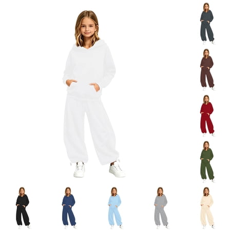 XAOFW Girls Activewear Outfits Cozy Long Sleeve Hooded Sweatshirt Hoodie And High Waist Pants With Back Pocket Everyday Casual Two Piece Sets Soft Clothes Sets 10-11 Years