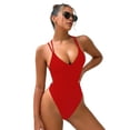 thumbnail image 2 of sunsanly Women Sexy One-Piece Swimsuit Summer Criss-Cross Backless Halter V-neck Sleeveless Monokini Solid Color Quick Drying Swimwear, 2 of 8