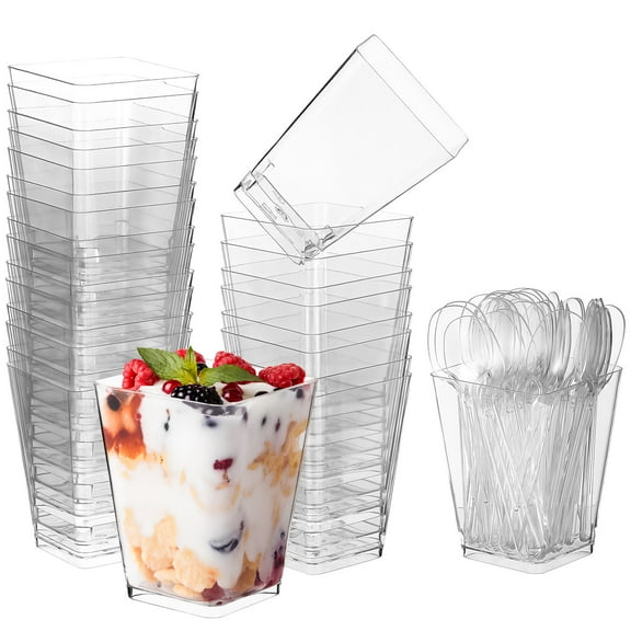 HEMOTON 30 Pcs Dessert Cups With Spoons Ice Cream Cups Plastic Clear Cups Transparent Cake Cups For Mousses Parfait Flan And Tiramisu