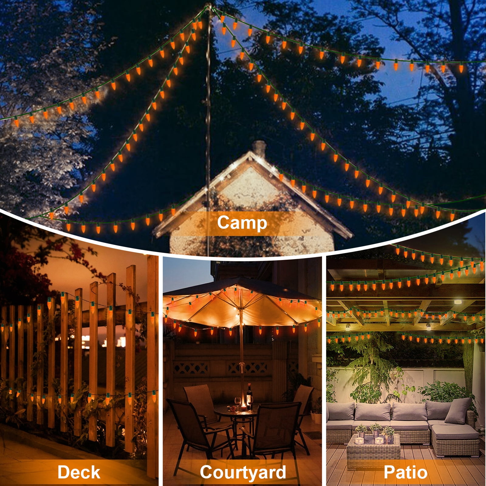LAMPHOME Orange C9 Christmas String Light Outdoor, 25FT Shatterproof LED for House Rooflines & Pathways, Connectable Waterproof Vintage Christmas Light for Tree, Yard, Patio, Porch, Garden