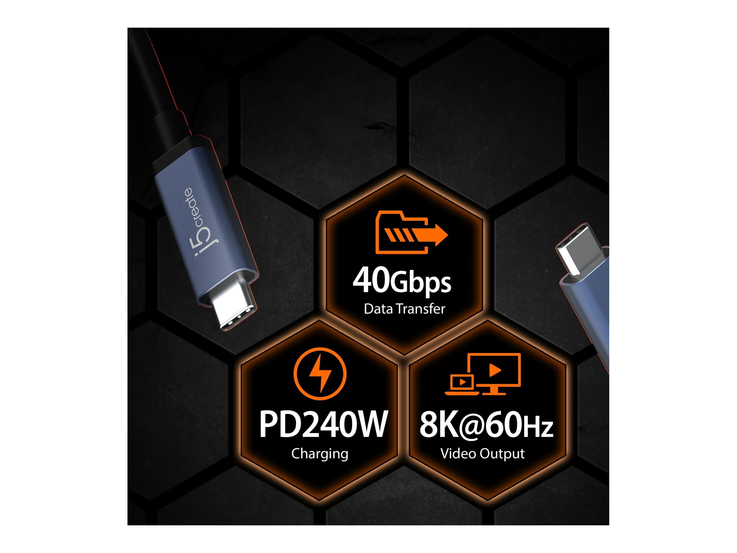 j5create USB 40Gbps 240W USB Type-C Cable, JUC29L08
