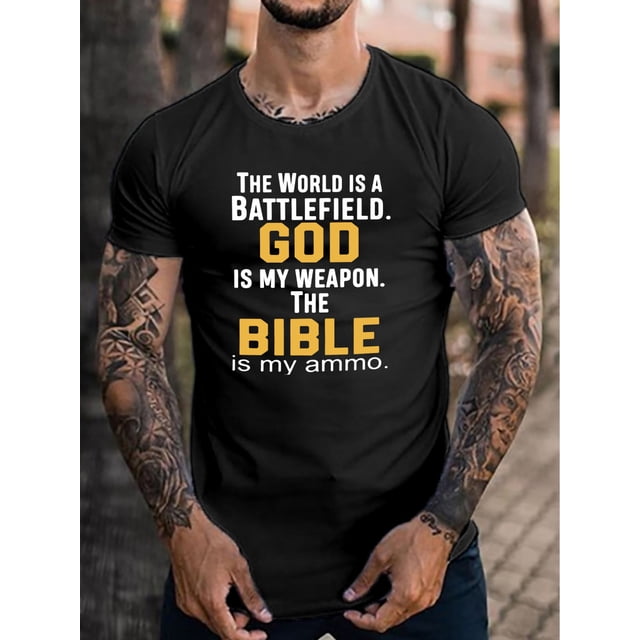Letter Print Men's Creative Top, Casual Short Sleeve Crew Neck T-shirt, Men's Clothing For Summer Outdoor
