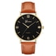thumbnail image 1 of Reloj unisex para hombres y mujeres Reloj de pulsera con esfera de vidrio redondo y correa de PU de cuarzo (marrón, dorado y negro), 1 of 6