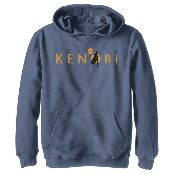 Boy's Star Wars: Obi-Wan Kenobi Silhouette Kenobi Two Suns  Pull Over Hoodie Navy Blue Heather Small