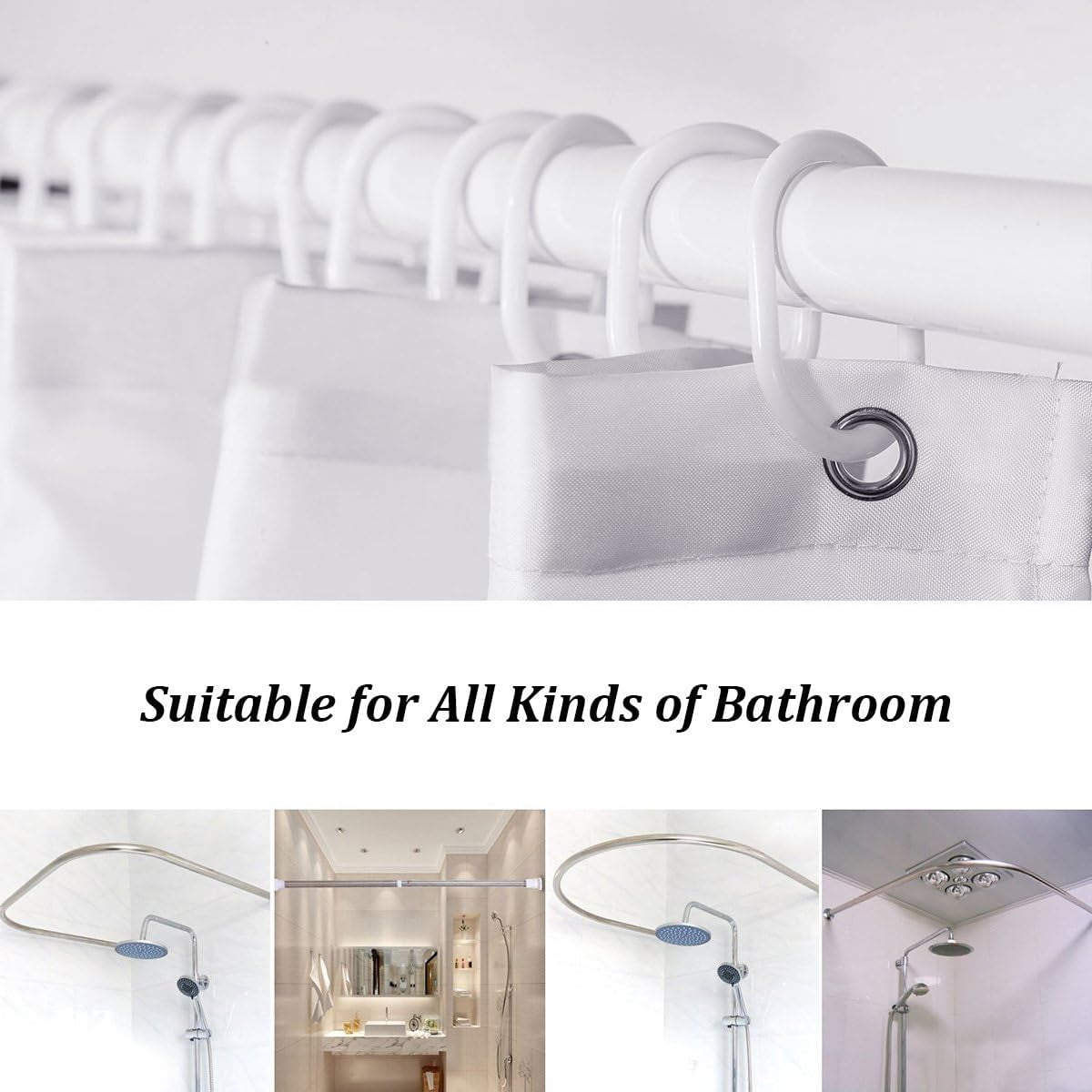 Grey and White Striped Fabric Shower Curtain for Bathroom with 10 Hooks, Vertical Stripe Shower Curtains for Bathroom, Modern Farmhouse Chic Style Bathroom Shower Curtains, 84x72 Inch