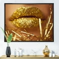 thumbnail image 2 of Golden Female Lips 32 in x 24 in Framed Photography Canvas Art Print, by Designart, 2 of 5