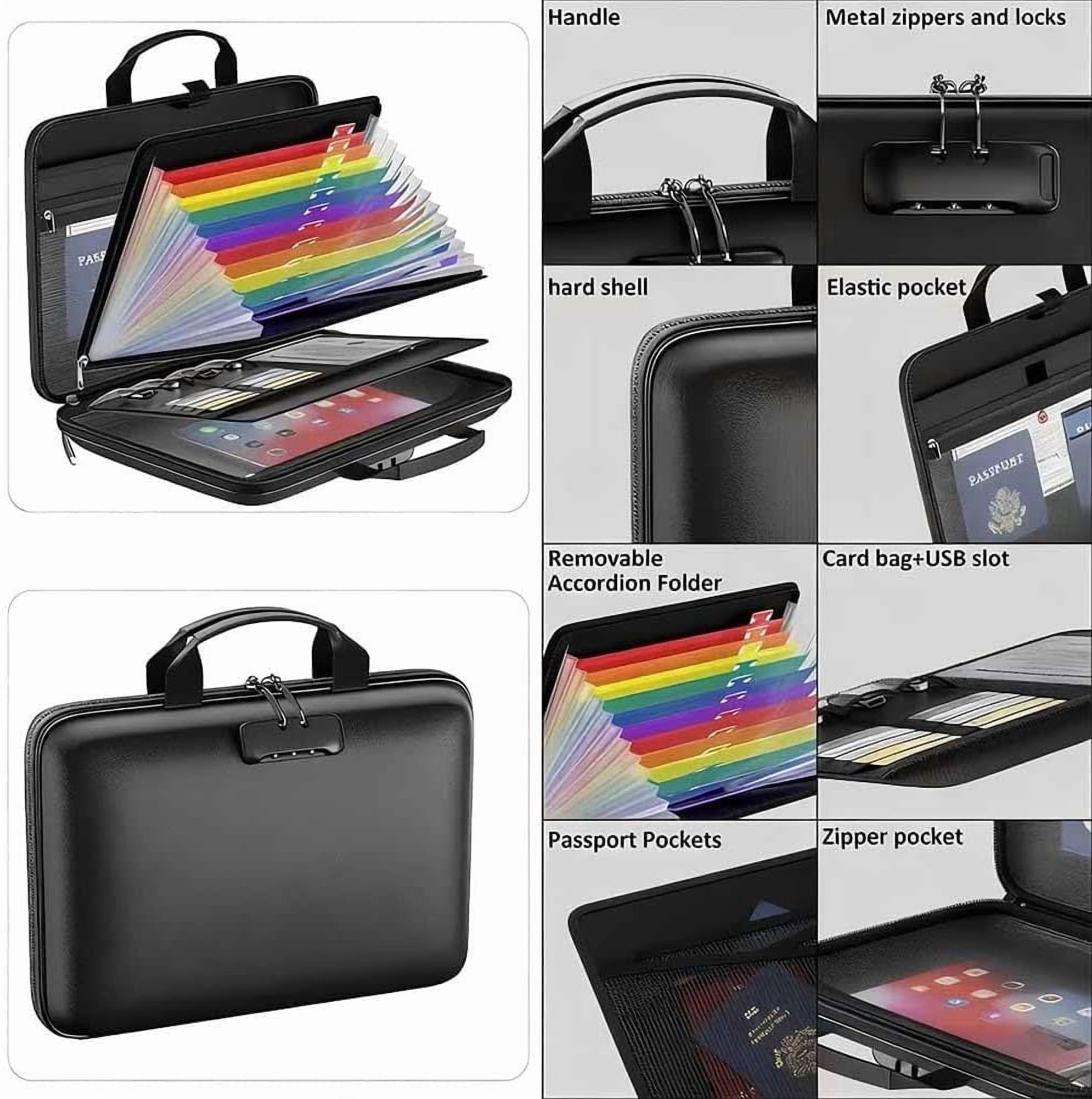 Hard-Shell Fireproof & Waterproof Document Organizer with Lock, 13-Pocket Expanding File Folder with Handle, Multi-Compartment for Documents, Certificates, Laptop & PassportPassport Storage Box