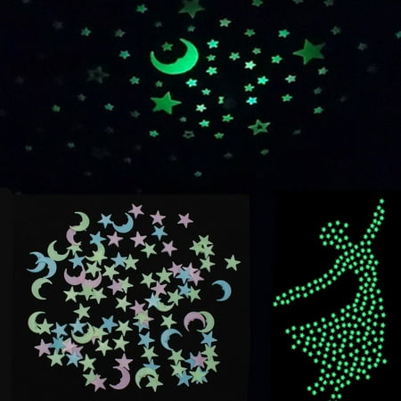 200pcs Self Adhesive Glow In The Dark Cute 3d Star Moon Wall