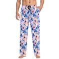 thumbnail image 2 of Blue Orange Flowers Mens Pajama Pants Cotton Elastic Waistband Lounge Sleep Pajama Bottoms Pj with Pocket, 2 of 7