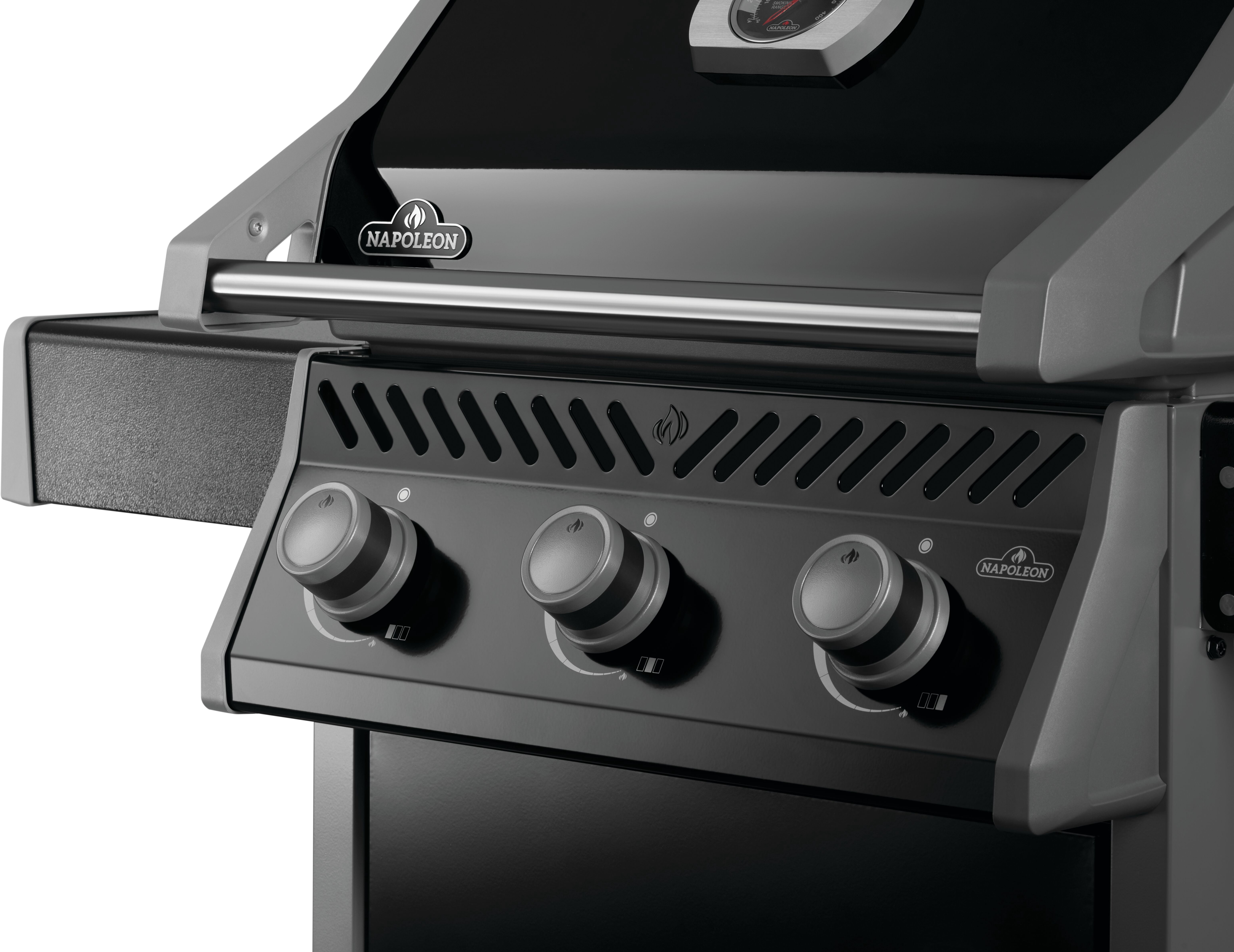 Napoleon Rogue 425 3-Burner Propane Gas Grill in Black with Cast Iron Cooking Grids