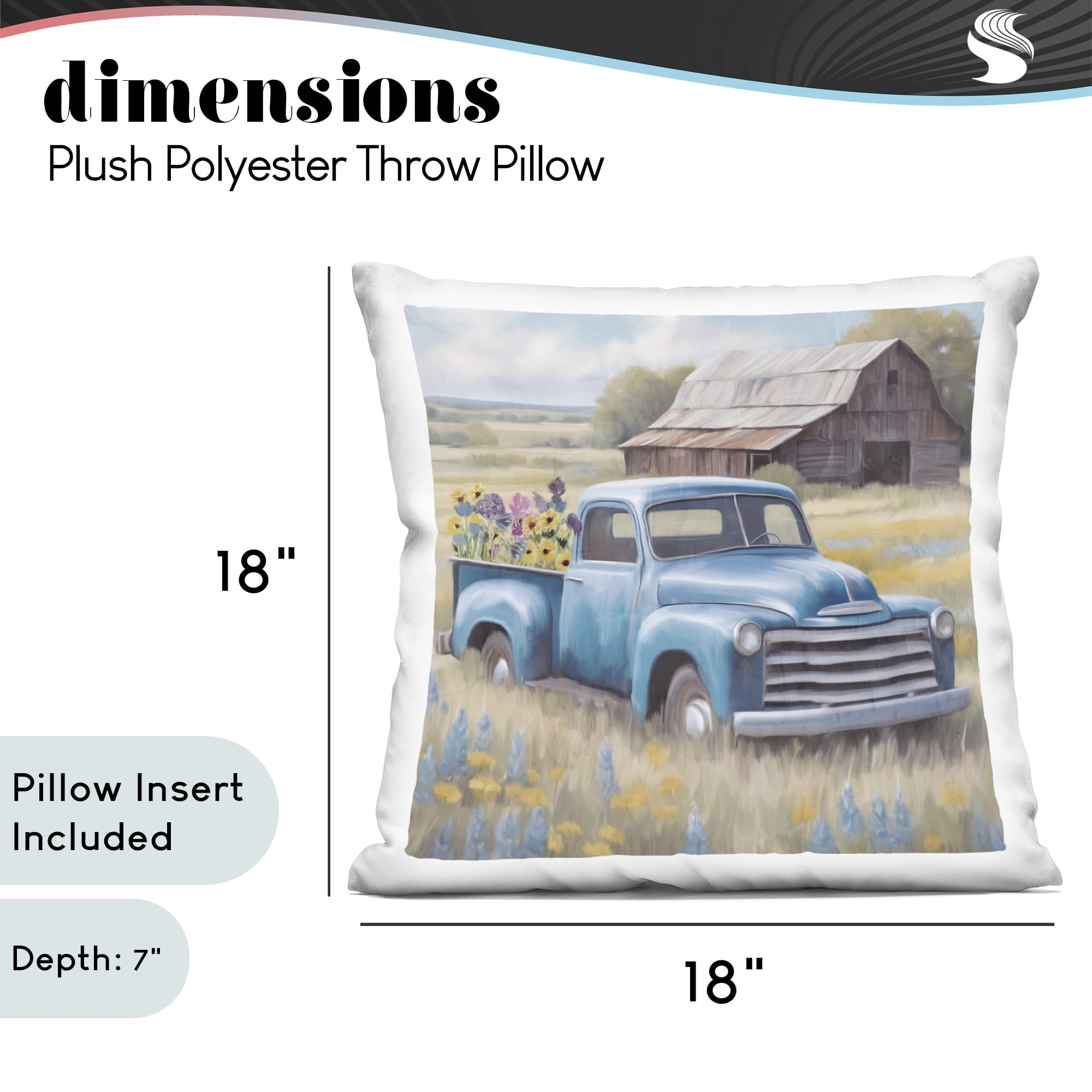 Stupell Industries Flower Truck in Antique Blue Decorative Printed Throw Pillow, design by Kim Allen