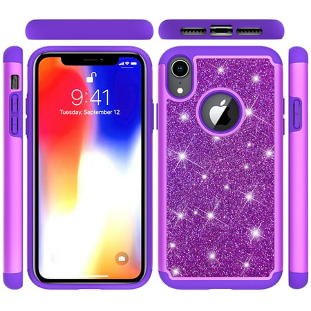 iPhone XR Glitter Case, Allytech Silicone Hybrid Dual Layer Shockproof Bumper Bling Lightweight Fashion Women Girls Case Full Body Protective Case for Apple iPhone XR 6.1