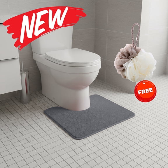 FEOLGEHLY 16x20 inch Toilet Rugs U Shaped Washable, Extra Soft Absorbent Non-Slip Contour Bathroom Rugs, Dry Fast Toilet Mat, Bathroom Floor Mat, Universal Bathroom Protector Pads, Gray