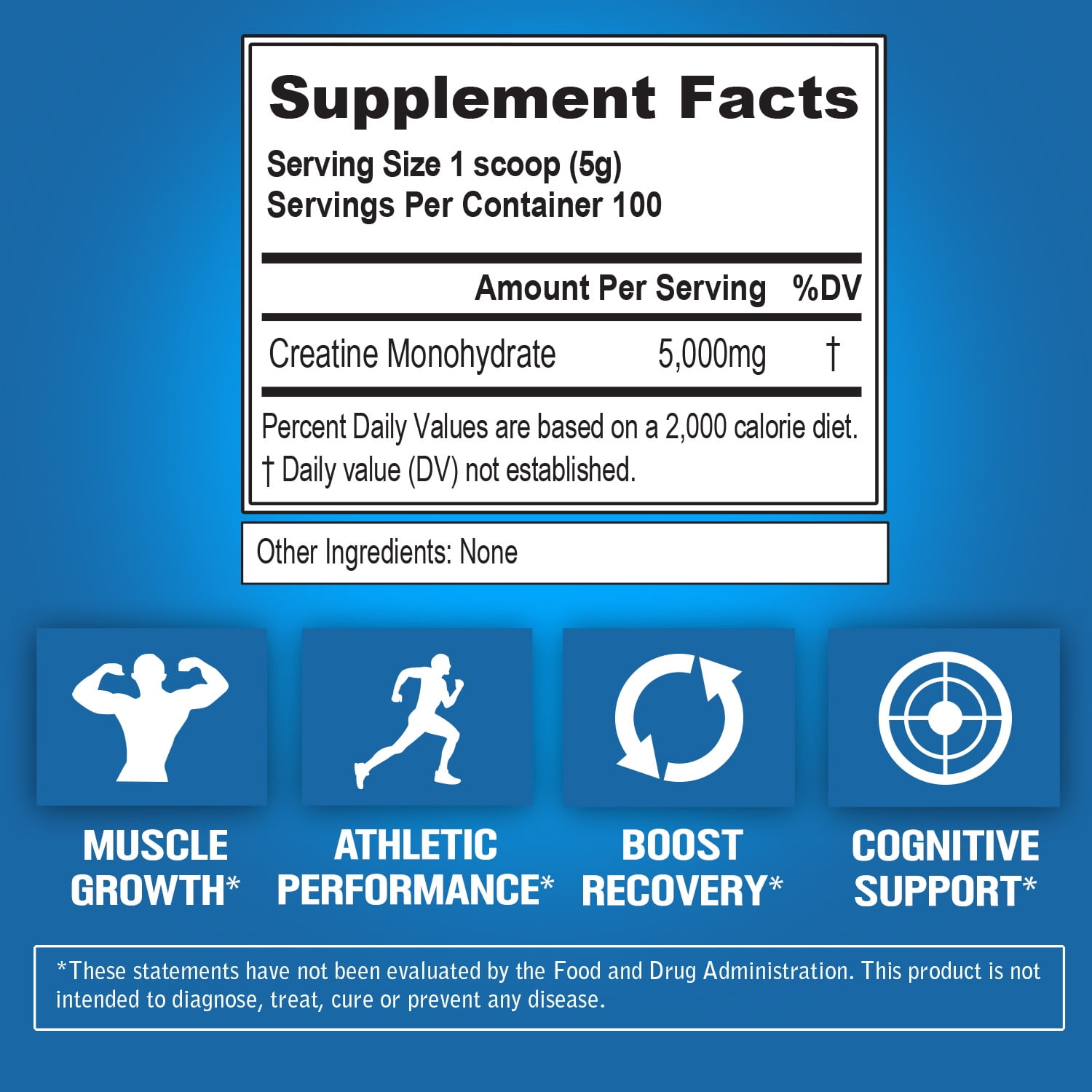 Evlution Nutrition Creatine 5000 - Supports Faster Recovery, Lean Muscle Growth & Performance - Pre & Post Workout Powder - 5000mg Pure Creatine Monohydrate Per Serving - 100 Servings - Unflavored
