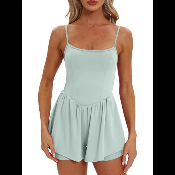Mono de Verano Sin Mangas para Mujer, con Tirantes Finos y Doble Forro, Pantalones Cortos, Conjunto de una Pieza. Azul XXL