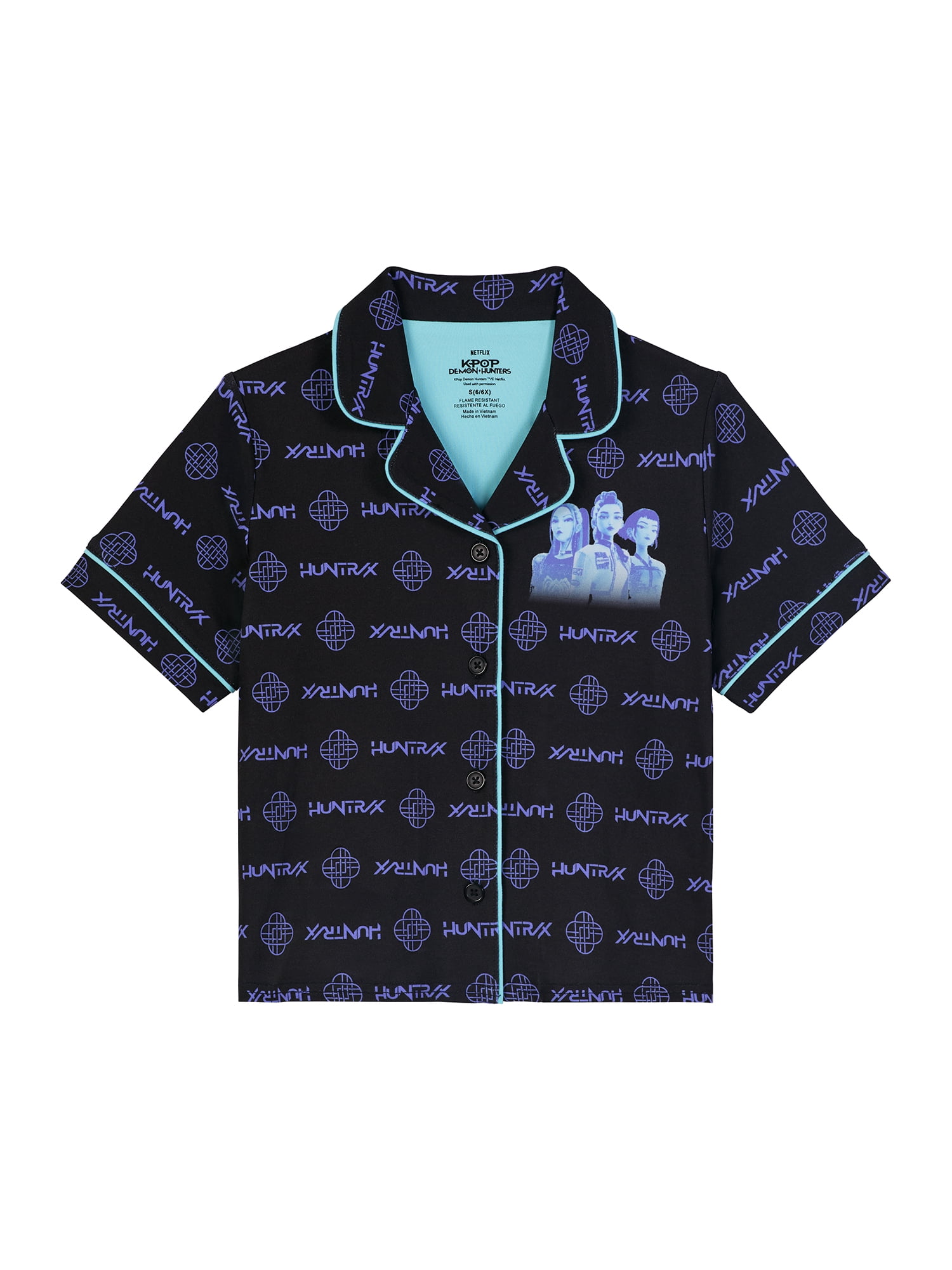 Kpop Demon Hunters Girls Button Front Top and Shorts Pajama Set, 2-Piece, Sizes 6-12