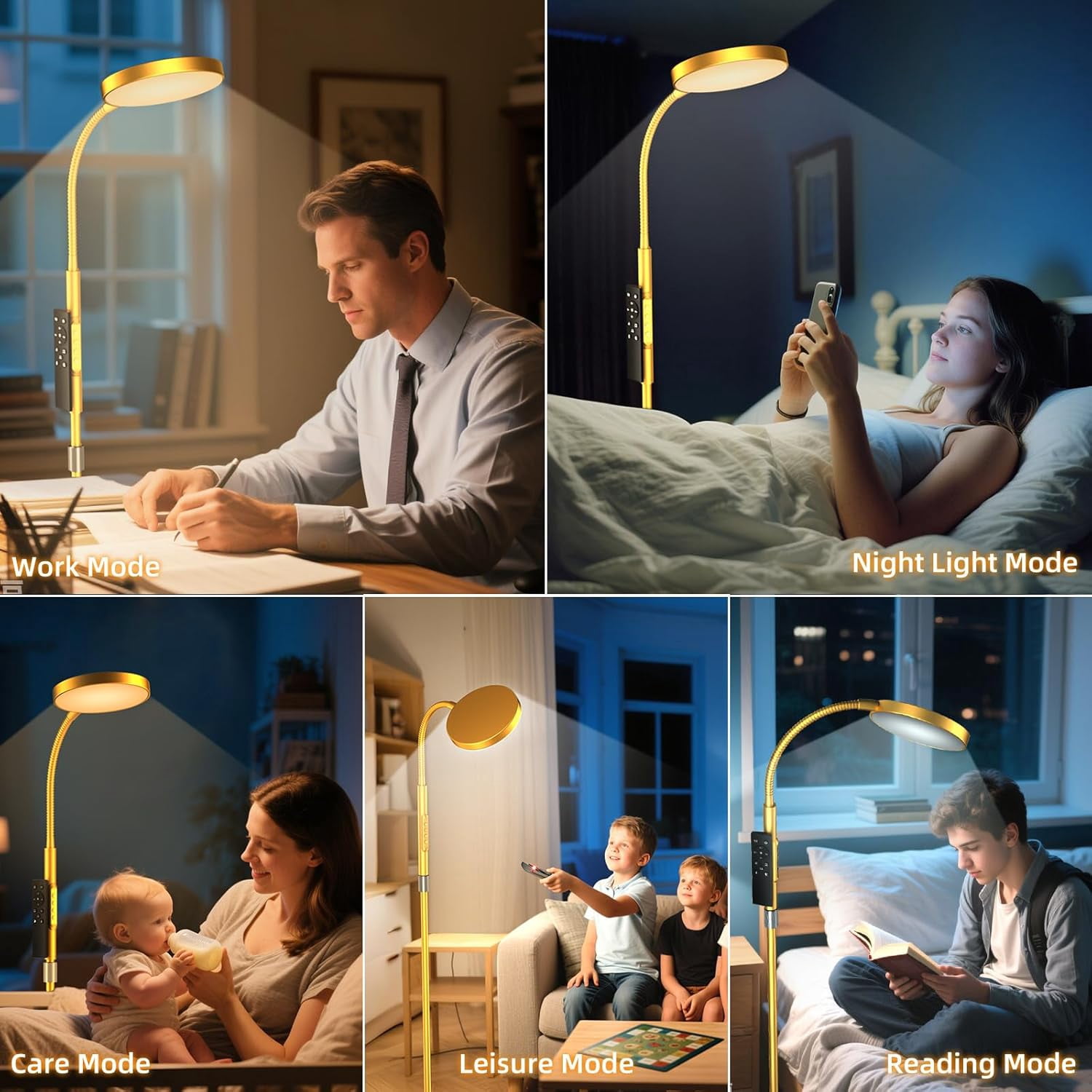 chalian Floor Lamp, Adjustable Height Floor Lamps for Living Room Bedroom, 120 LED Super Bright Standing Lamp Remote & Touch Control Dimmable Gooseneck Tall Stand Reading Lamp for Office Craft, Gold