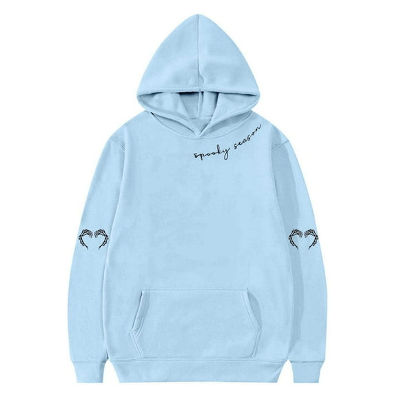 SERTG Kids Halloween Print Hooded Sweatshirt Fashion Loose Casual Printed Long Sleeved with Pockets Top for Children 2-13 Years(Light Blue,2-3 Years)