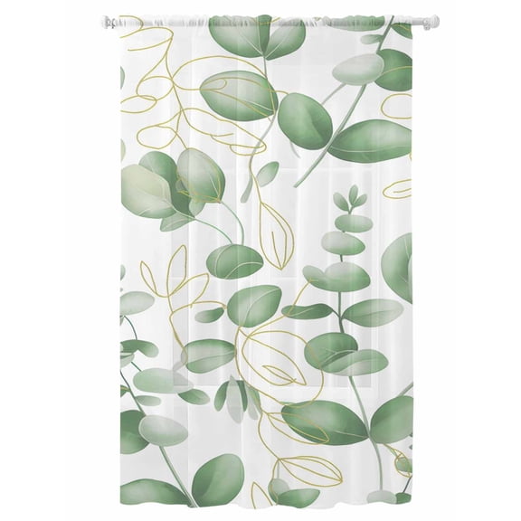 Sheer Curtains 108 Inches Long, Green Eucalyptus Leaves Semi Sheer Curtains Light Filtering Window Treatment, Spring Farmhouse Country Plant Privacy Voile Drapes for Living Room Bedroom 52x108 Inch