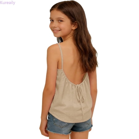 Kureaily Camisole For Girls Summer Sleeveless Spaghetti Strap Camisole Vest Flowy Loose Backless Holiday Shirt/ 6-7 Years/ Little Kid (Yellow)